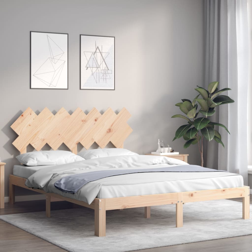 vidaXL Estructura de cama de matrimonio con cabecero madera maciza