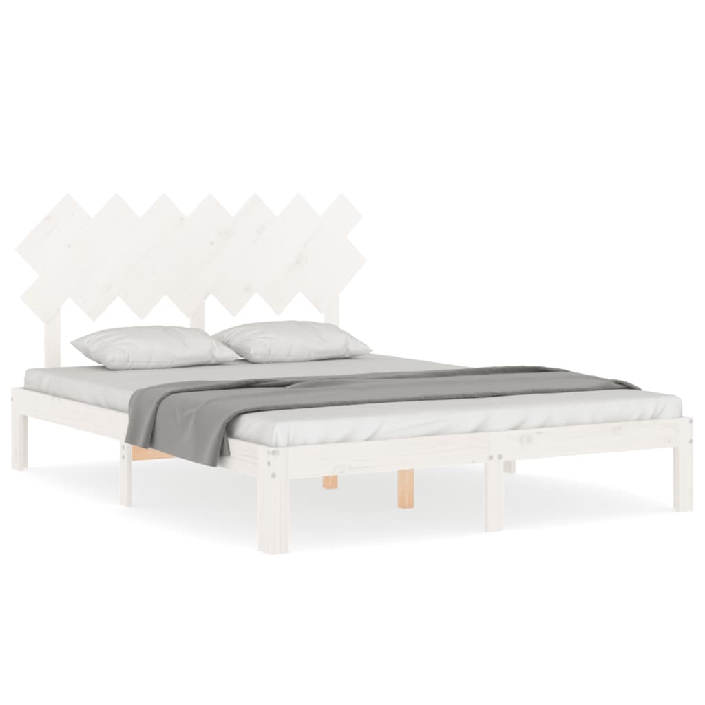 vidaXL Estructura de cama matrimonio con cabecero madera maciza blanco