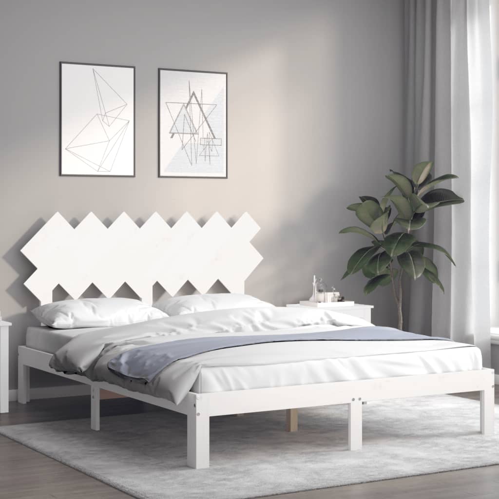 vidaXL Estructura de cama matrimonio con cabecero madera maciza blanco