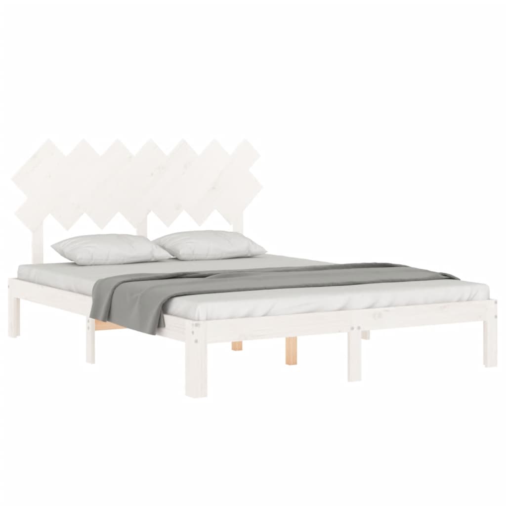 vidaXL Estructura de cama matrimonio con cabecero madera maciza blanco