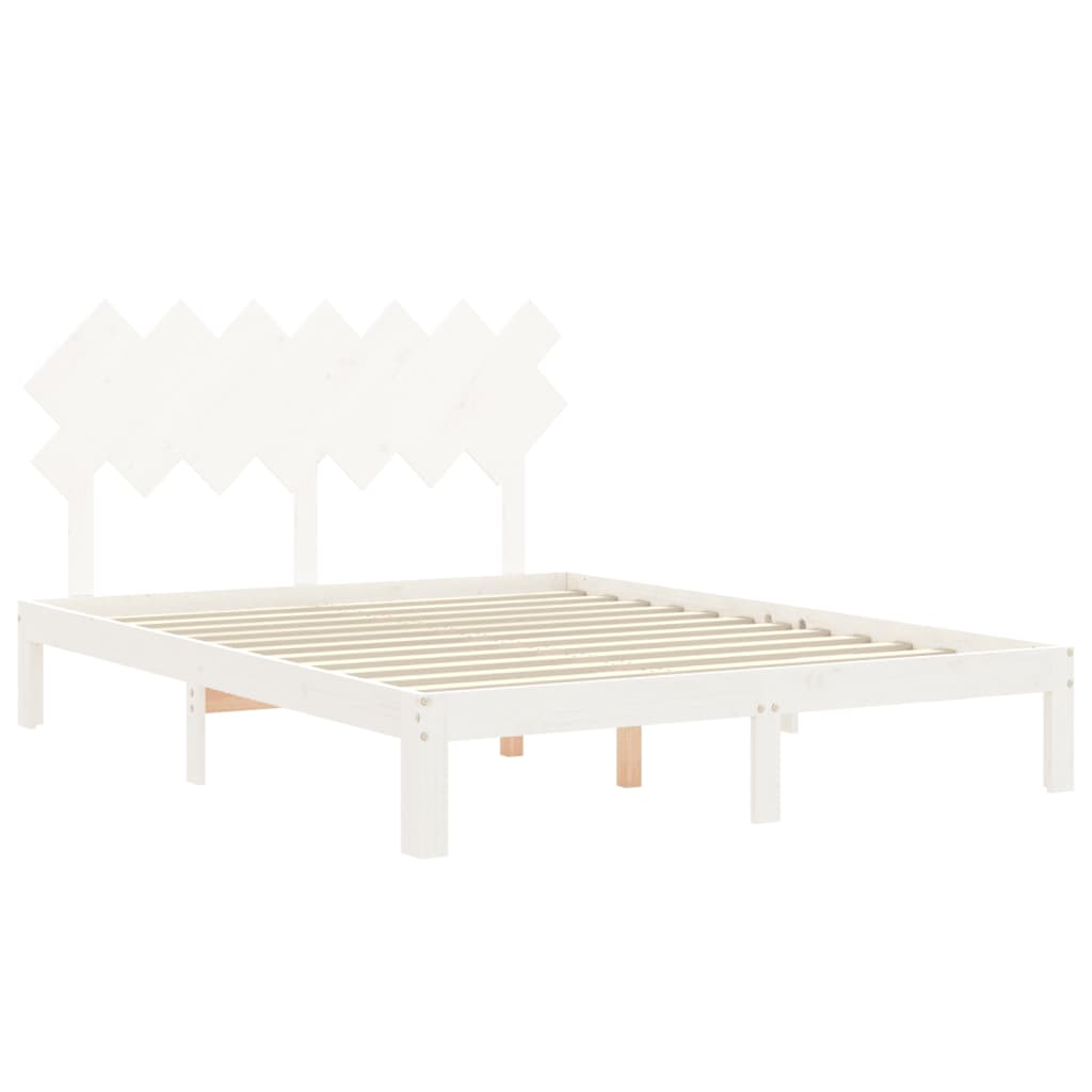 vidaXL Estructura de cama matrimonio con cabecero madera maciza blanco