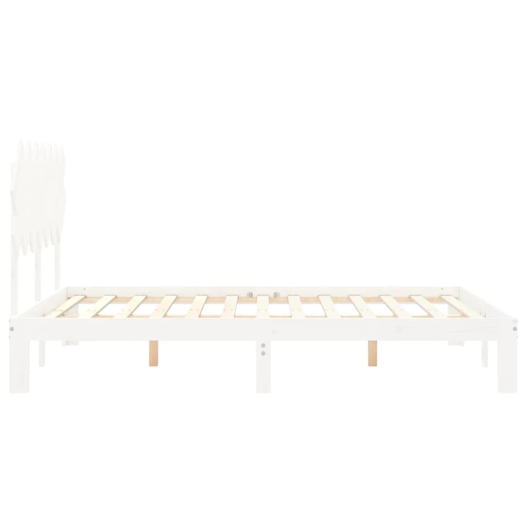 vidaXL Estructura de cama matrimonio con cabecero madera maciza blanco