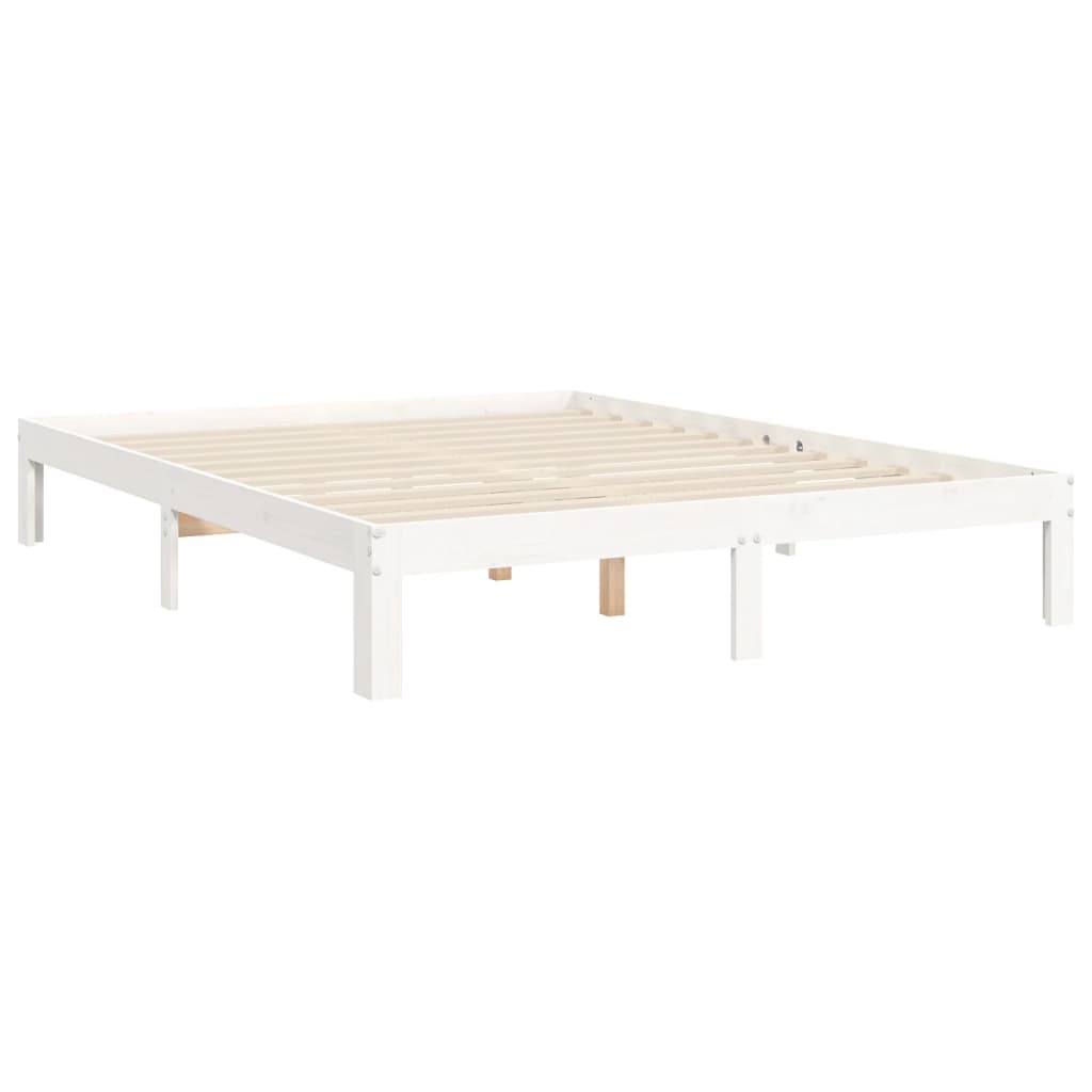 vidaXL Estructura de cama matrimonio con cabecero madera maciza blanco