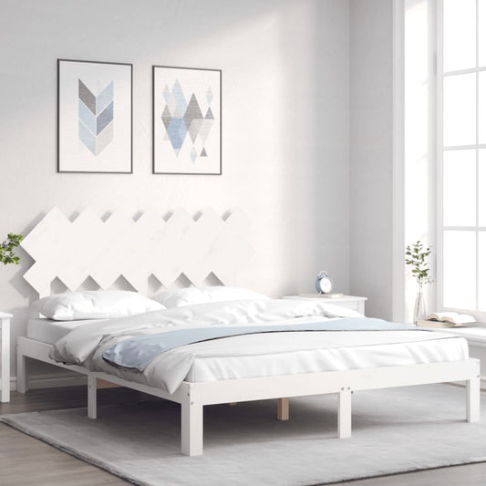 vidaXL Estructura de cama matrimonio con cabecero madera maciza blanco