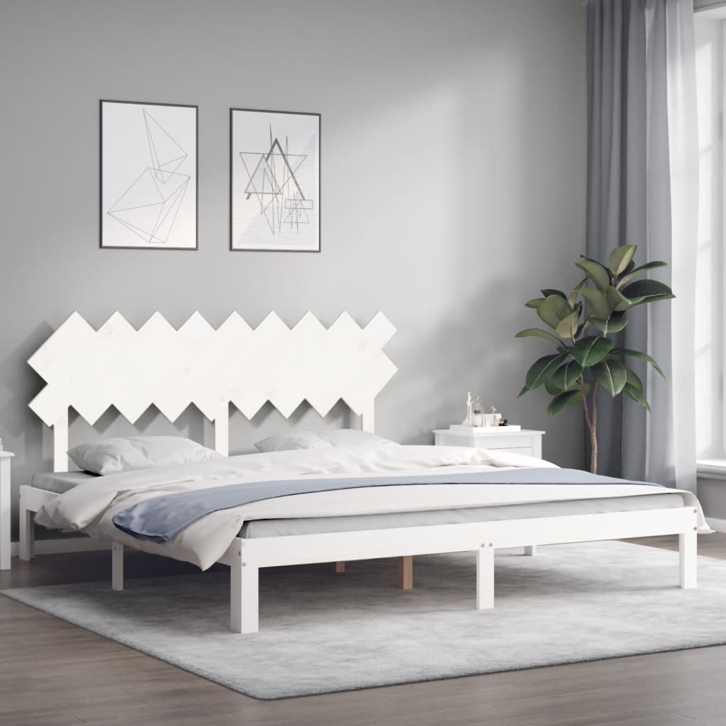 vidaXL Estructura cama de matrimonio con cabecero madera maciza blanco