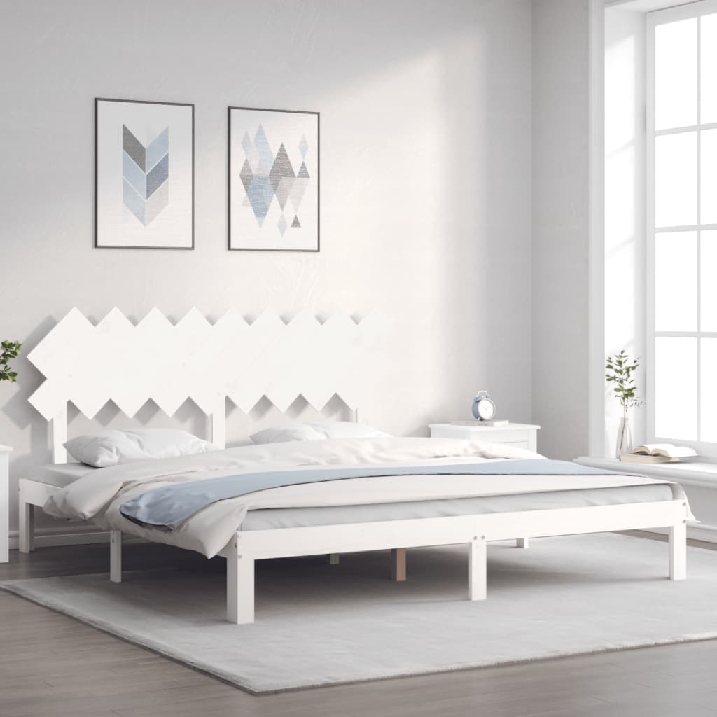 vidaXL Estructura cama de matrimonio con cabecero madera maciza blanco