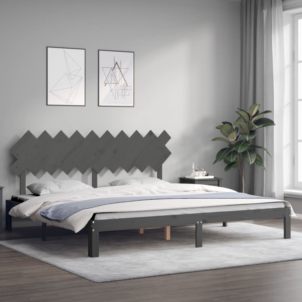 vidaXL Estructura de cama con cabecero madera maciza gris 200x200 cm