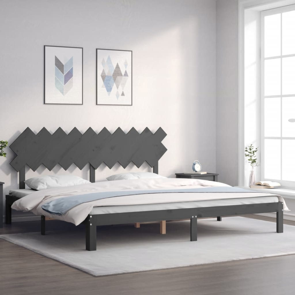 vidaXL Estructura de cama con cabecero madera maciza gris 200x200 cm