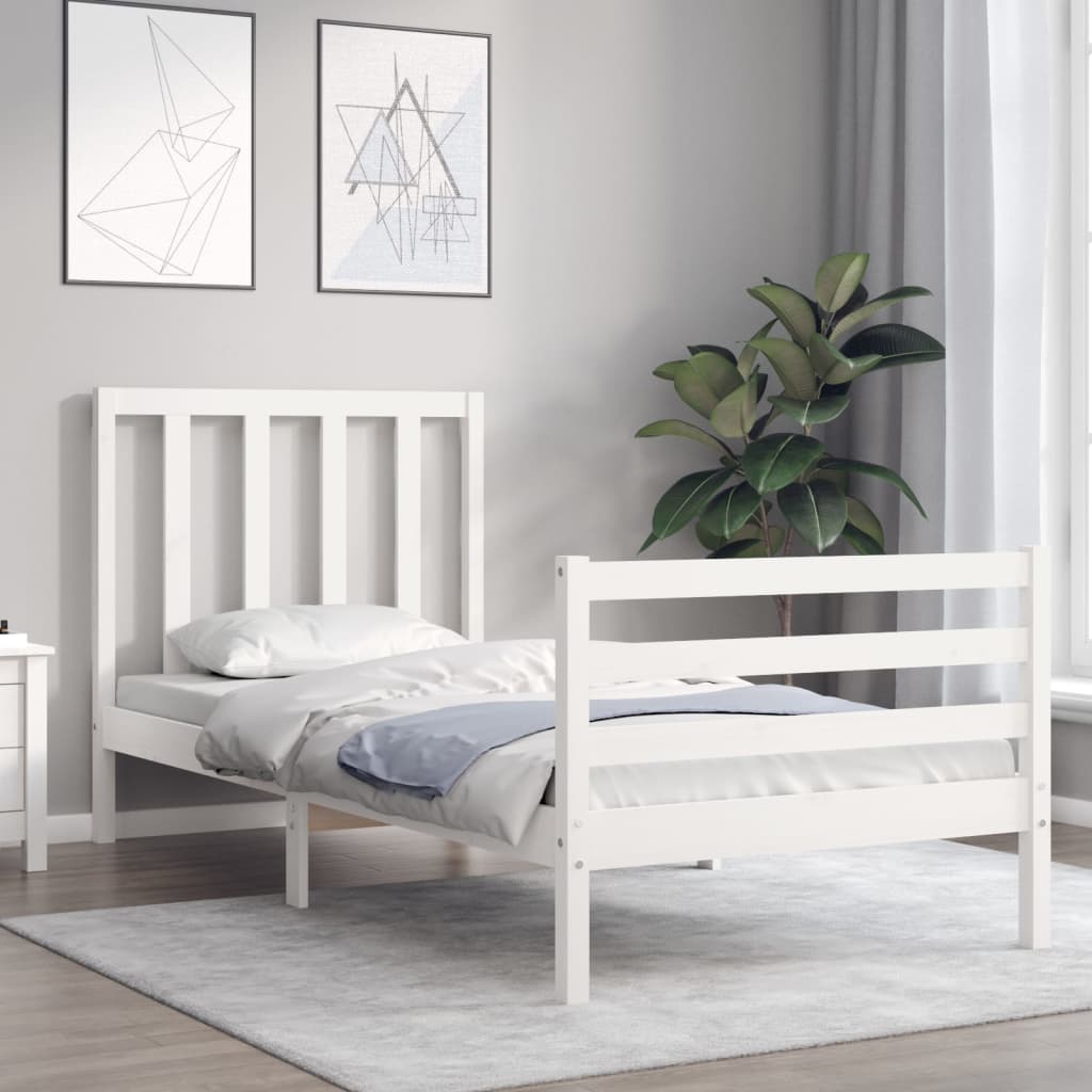 vidaXL Estructura de cama con cabecero madera maciza blanco