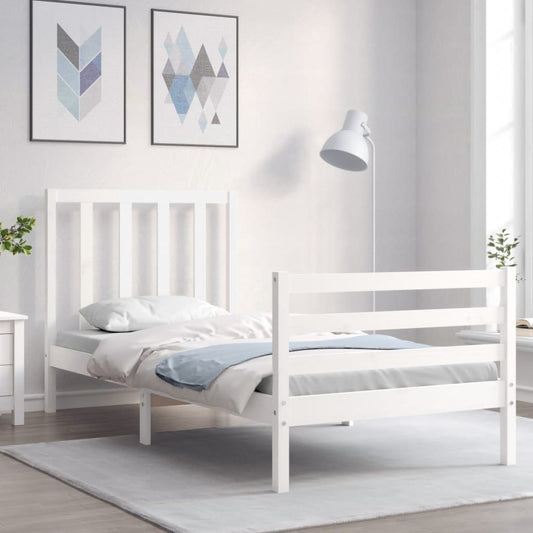 vidaXL Estructura de cama con cabecero madera maciza blanco