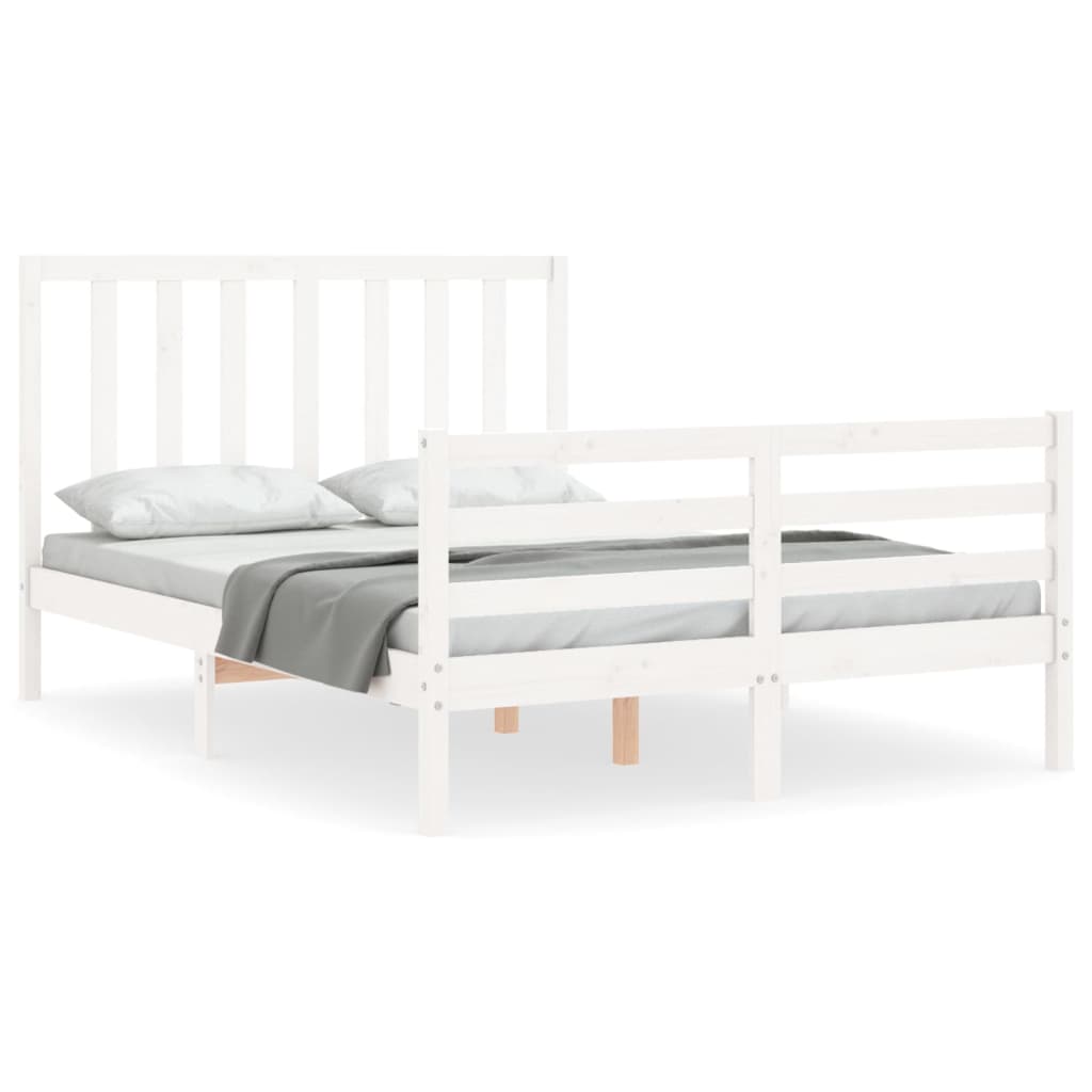 vidaXL Estructura cama de matrimonio con cabecero madera maciza blanco