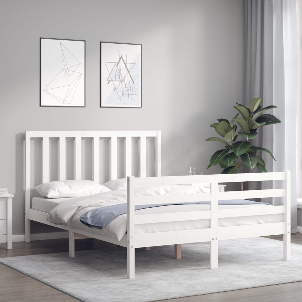 vidaXL Estructura cama de matrimonio con cabecero madera maciza blanco