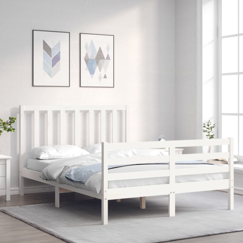 vidaXL Estructura cama de matrimonio con cabecero madera maciza blanco