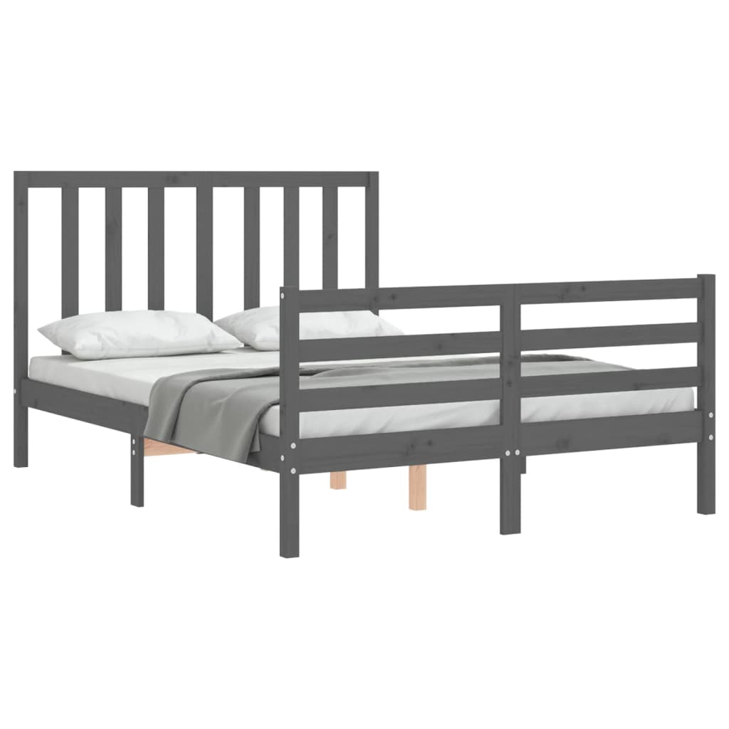 vidaXL Estructura cama de matrimonio con cabecero madera maciza gris