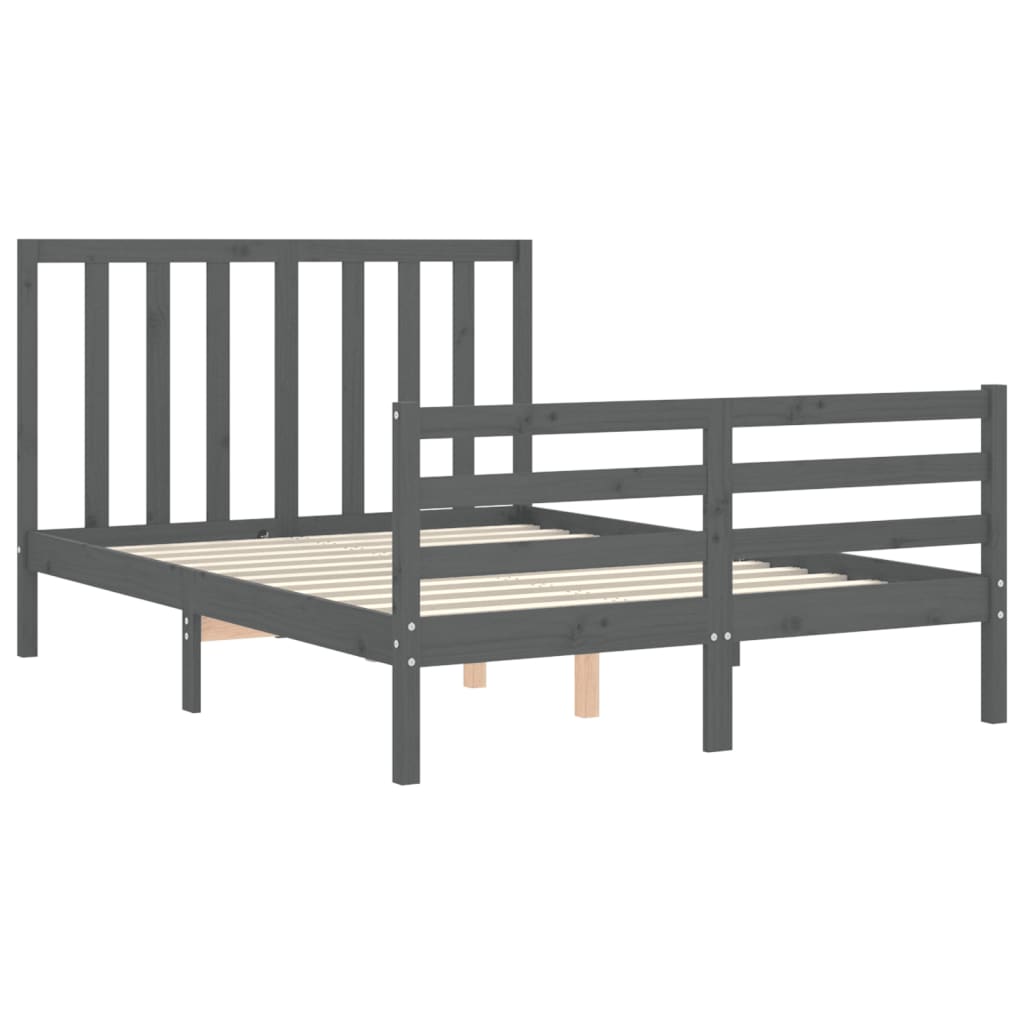 vidaXL Estructura cama de matrimonio con cabecero madera maciza gris