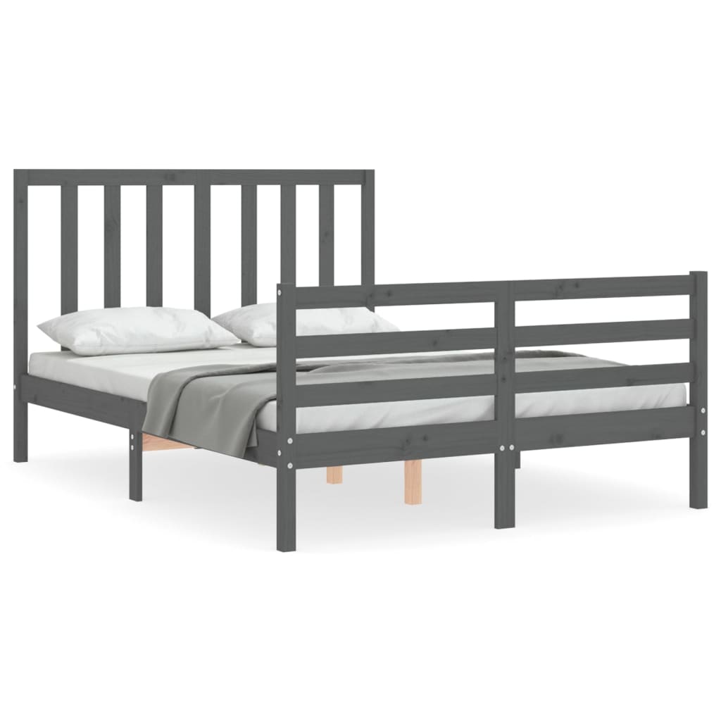 vidaXL Estructura de cama con cabecero madera maciza gris 140x190 cm