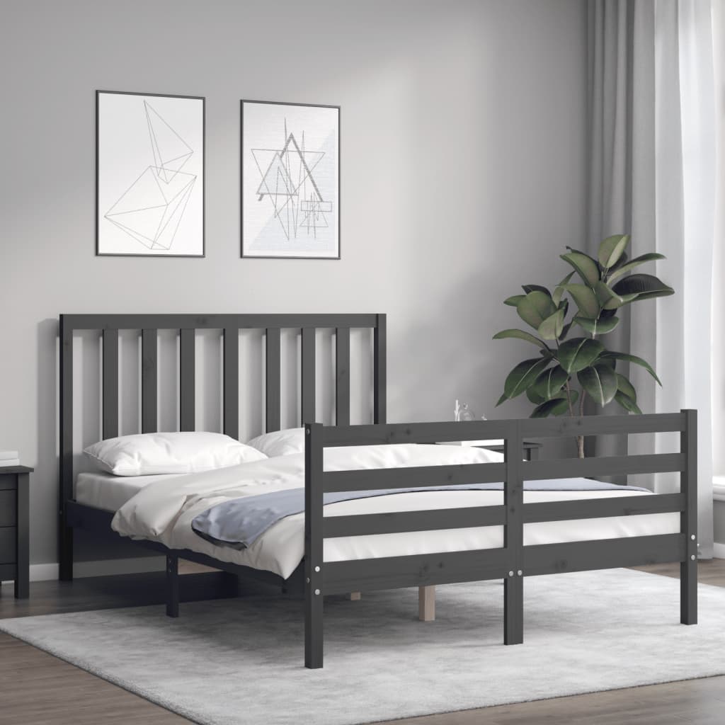 vidaXL Estructura de cama con cabecero madera maciza gris 140x190 cm