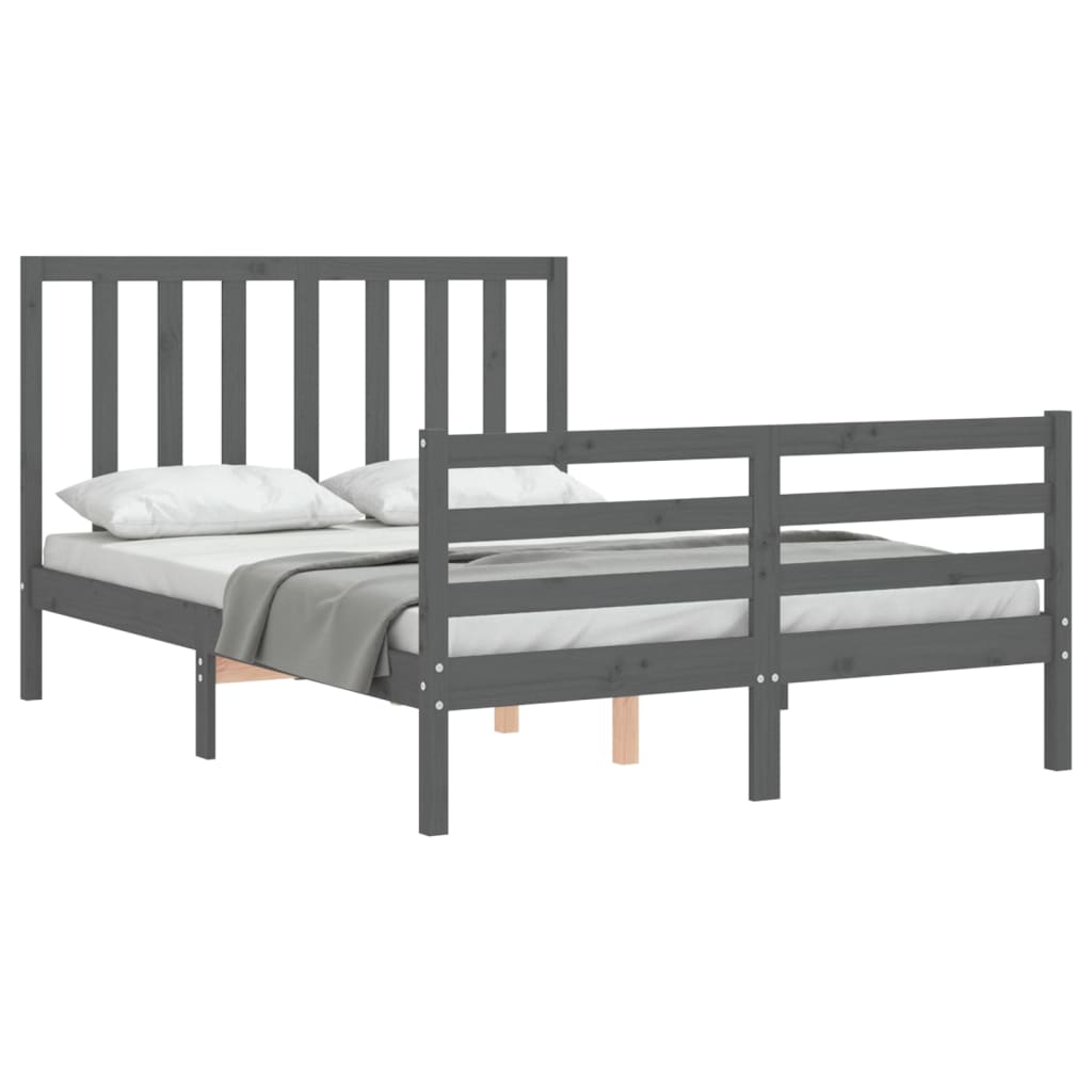 vidaXL Estructura de cama con cabecero madera maciza gris 140x190 cm