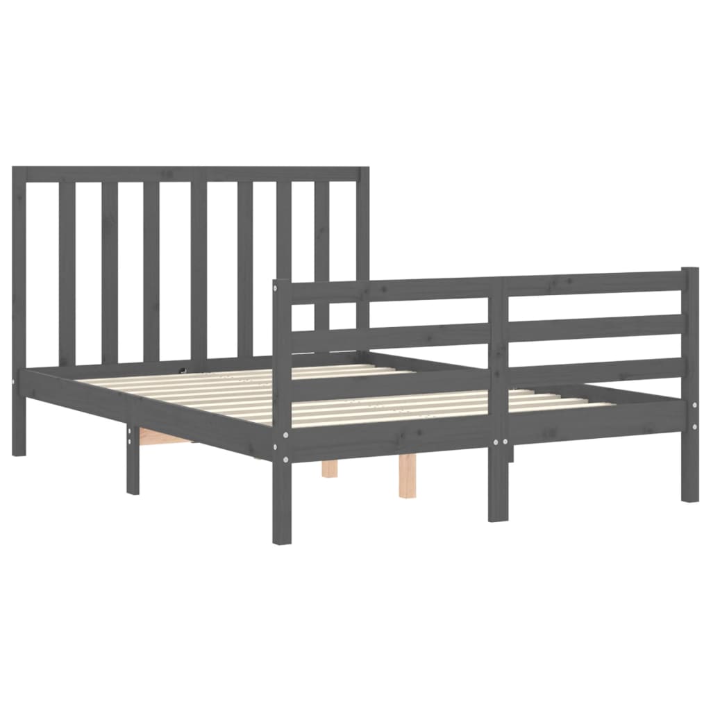 vidaXL Estructura de cama con cabecero madera maciza gris 140x190 cm