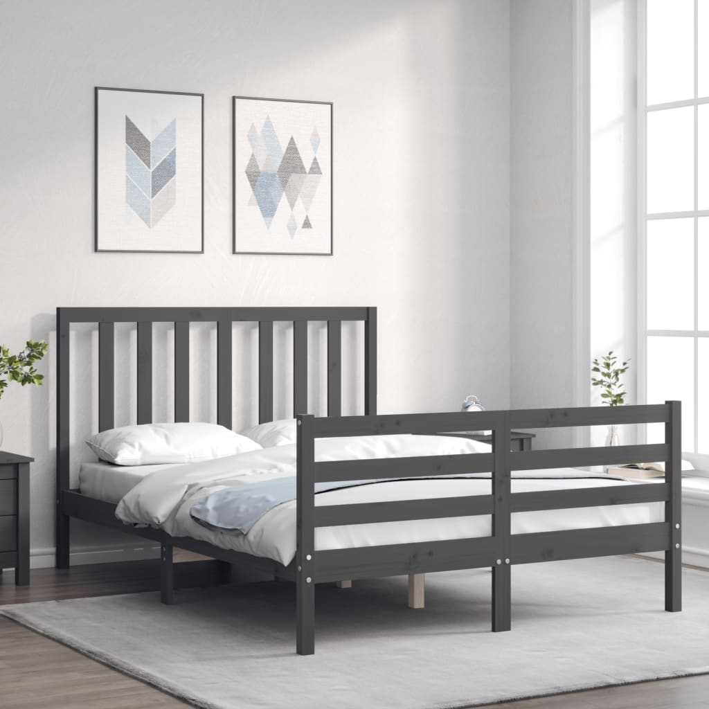 vidaXL Estructura de cama con cabecero madera maciza gris 140x190 cm