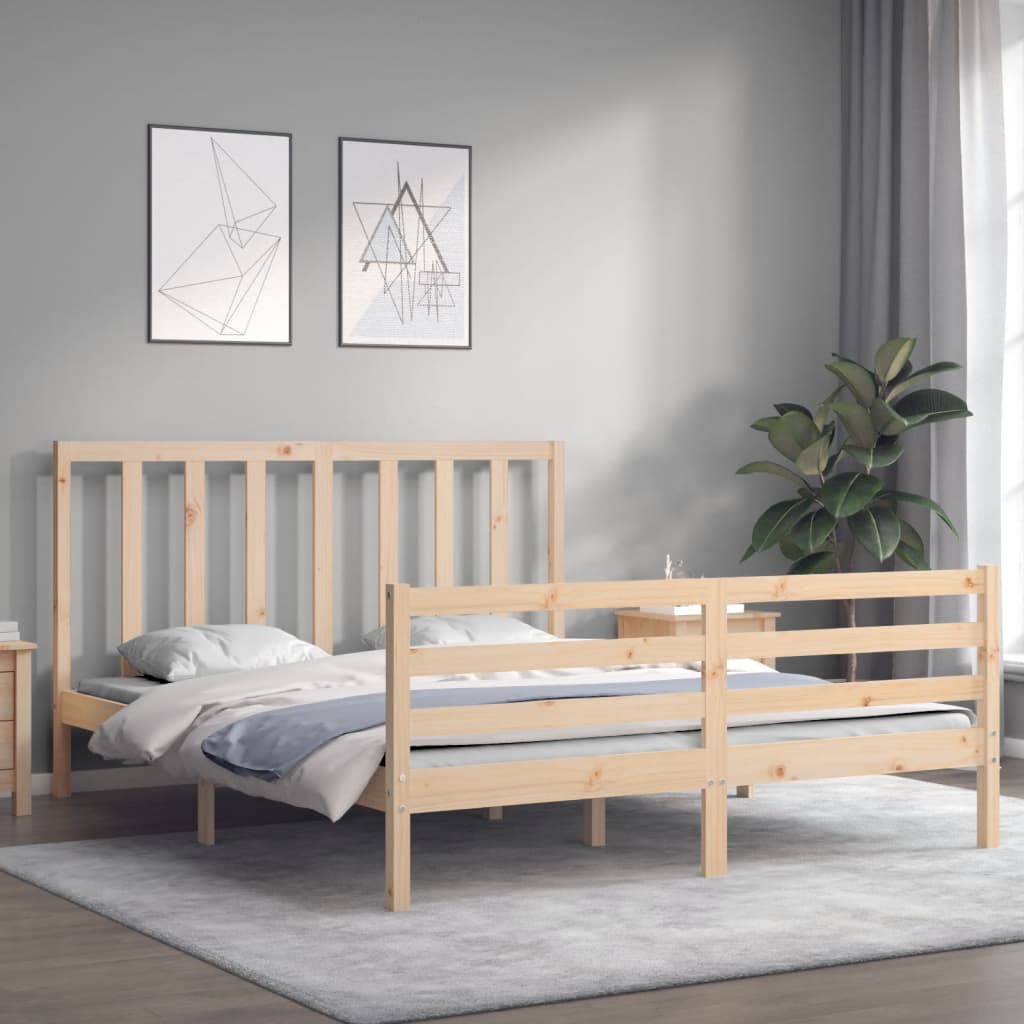 vidaXL Estructura de cama de matrimonio con cabecero madera maciza