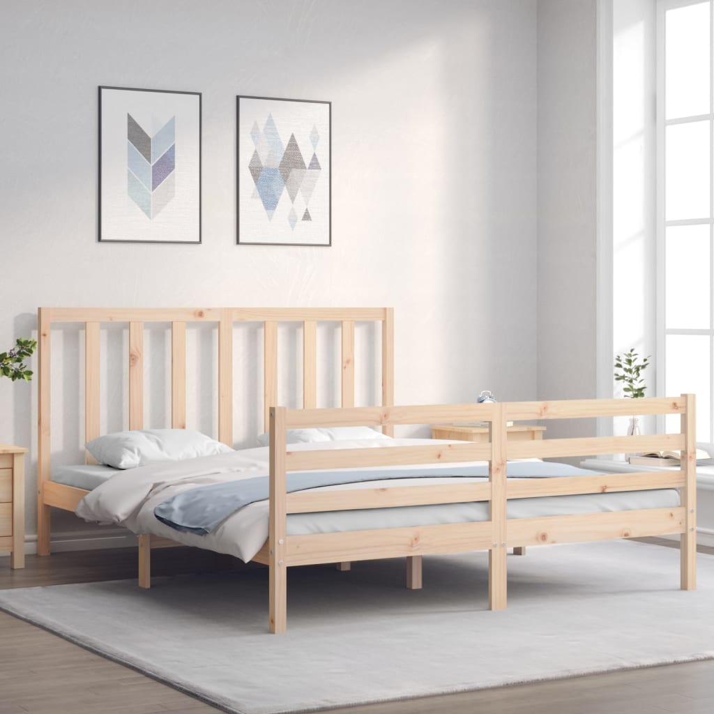 vidaXL Estructura de cama de matrimonio con cabecero madera maciza