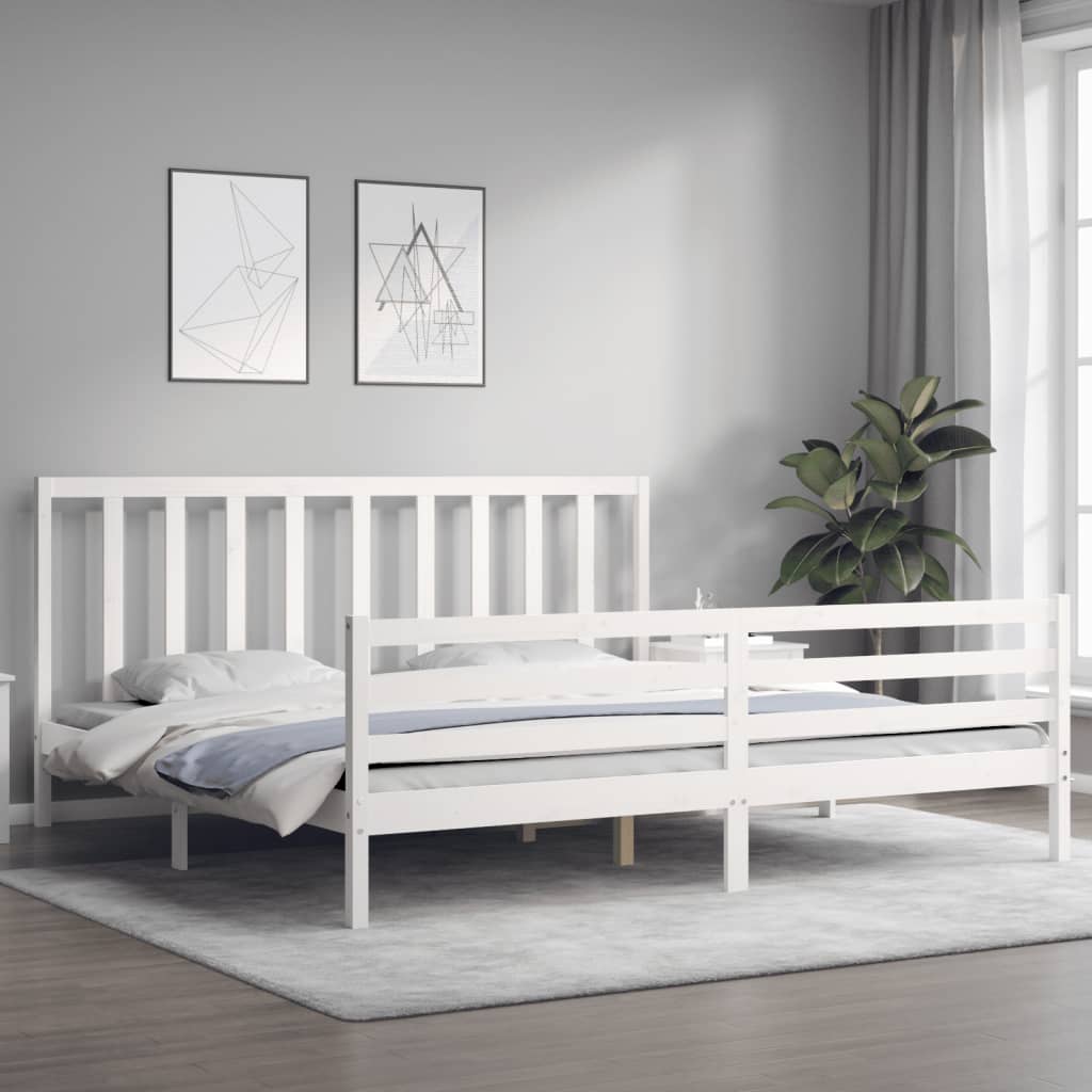 vidaXL Estructura cama de matrimonio con cabecero madera maciza blanco