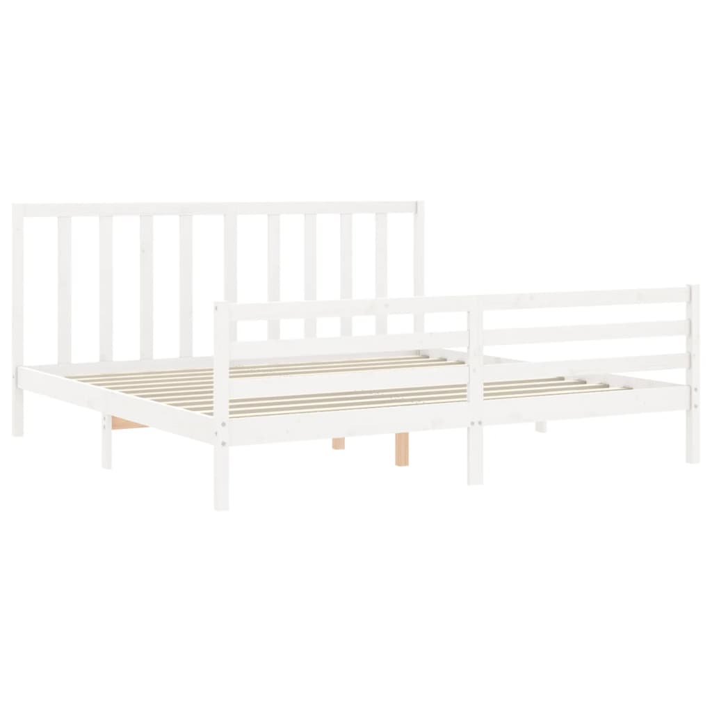 vidaXL Estructura cama de matrimonio con cabecero madera maciza blanco