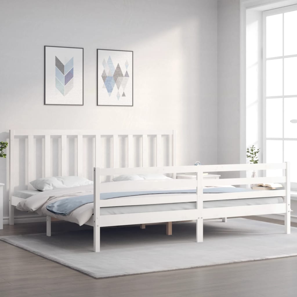 vidaXL Estructura cama de matrimonio con cabecero madera maciza blanco