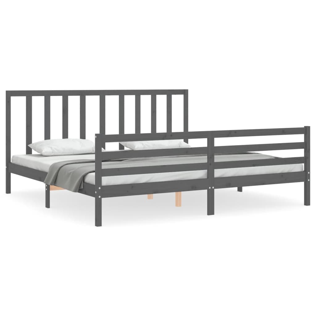 vidaXL Estructura de cama con cabecero madera maciza gris 200x200 cm