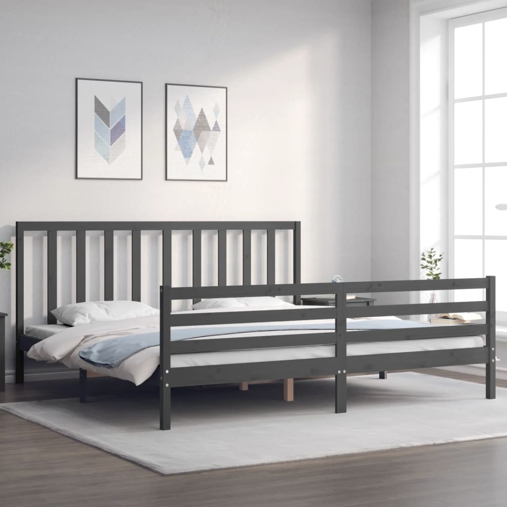 vidaXL Estructura de cama con cabecero madera maciza gris 200x200 cm