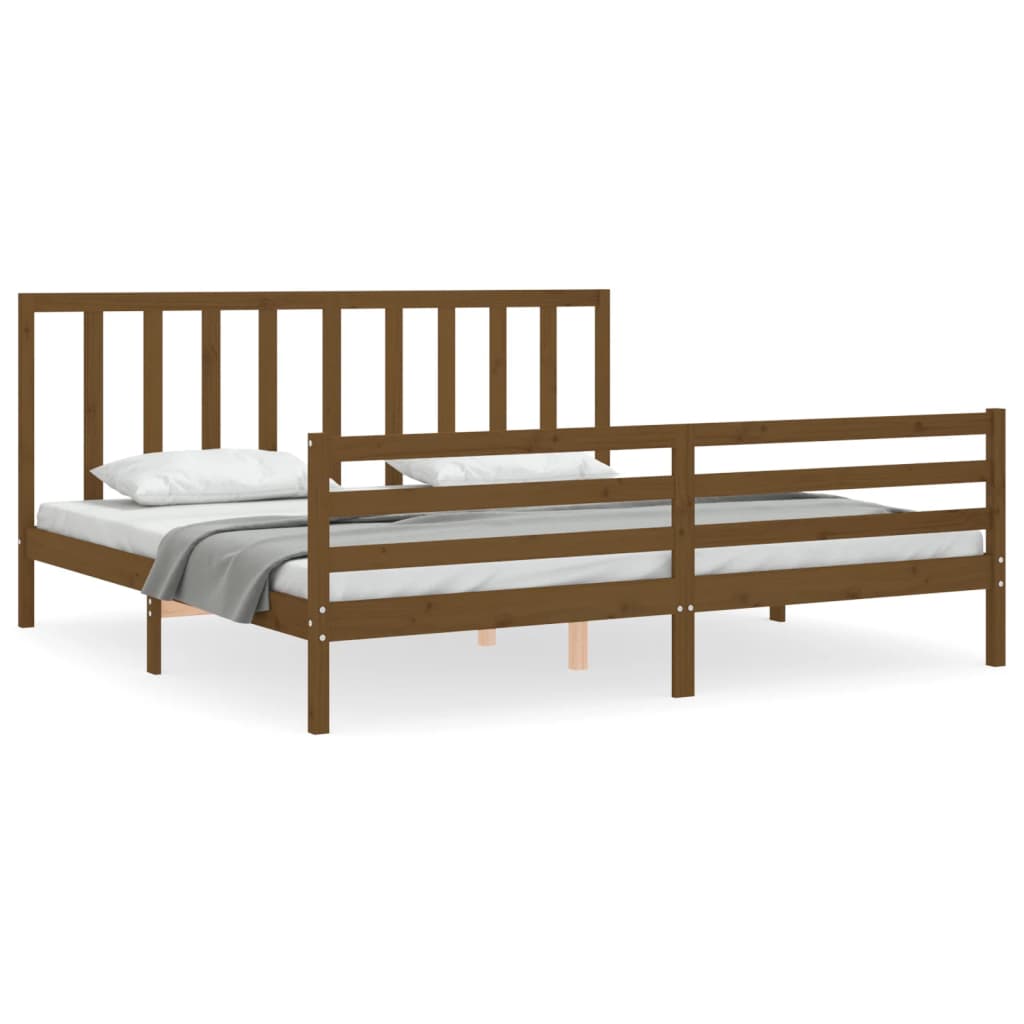 vidaXL Estructura cama y cabecero madera maciza marrón miel 200x200 cm