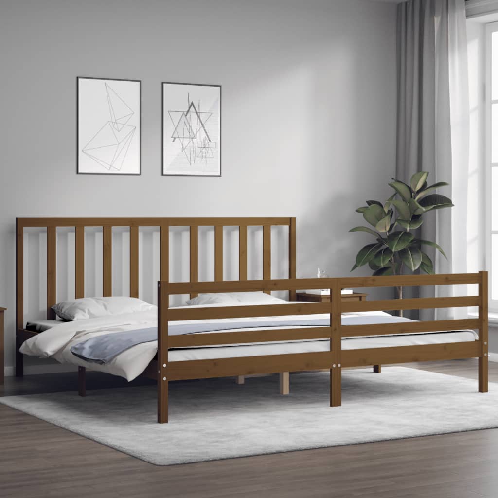 vidaXL Estructura cama y cabecero madera maciza marrón miel 200x200 cm