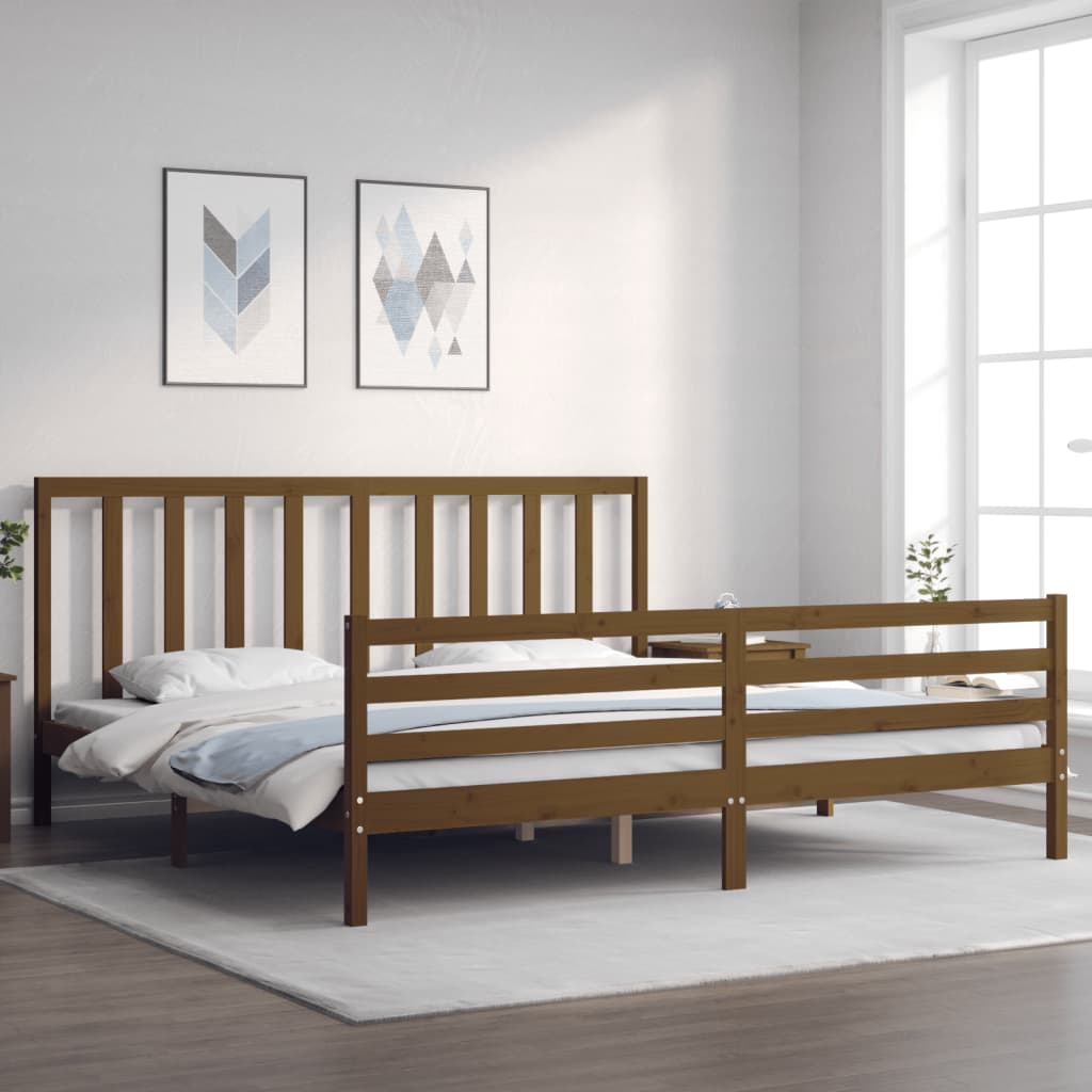 vidaXL Estructura cama y cabecero madera maciza marrón miel 200x200 cm