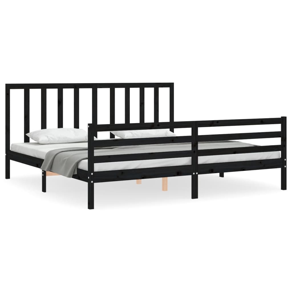 vidaXL Estructura de cama con cabecero madera maciza negro 200x200 cm