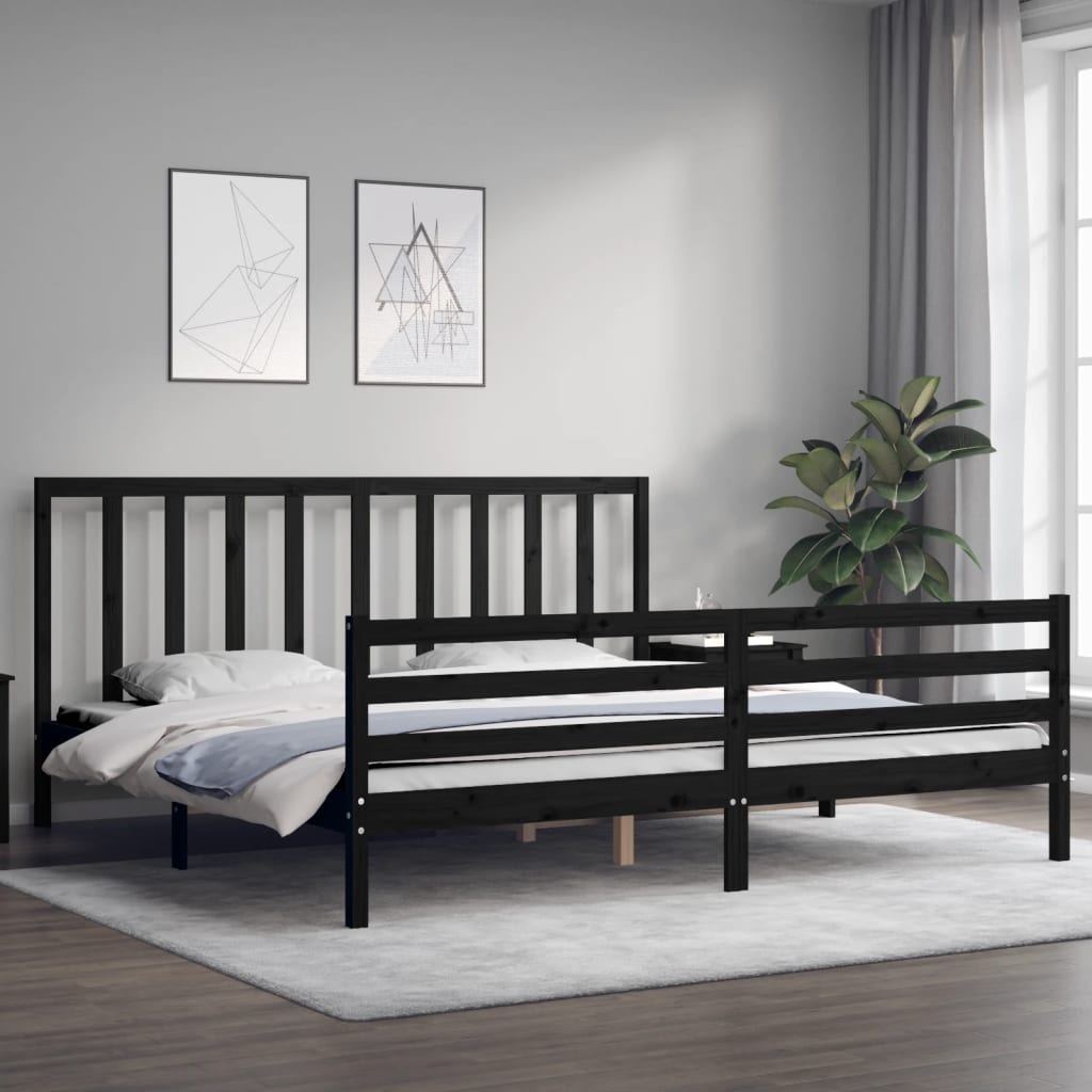 vidaXL Estructura de cama con cabecero madera maciza negro 200x200 cm