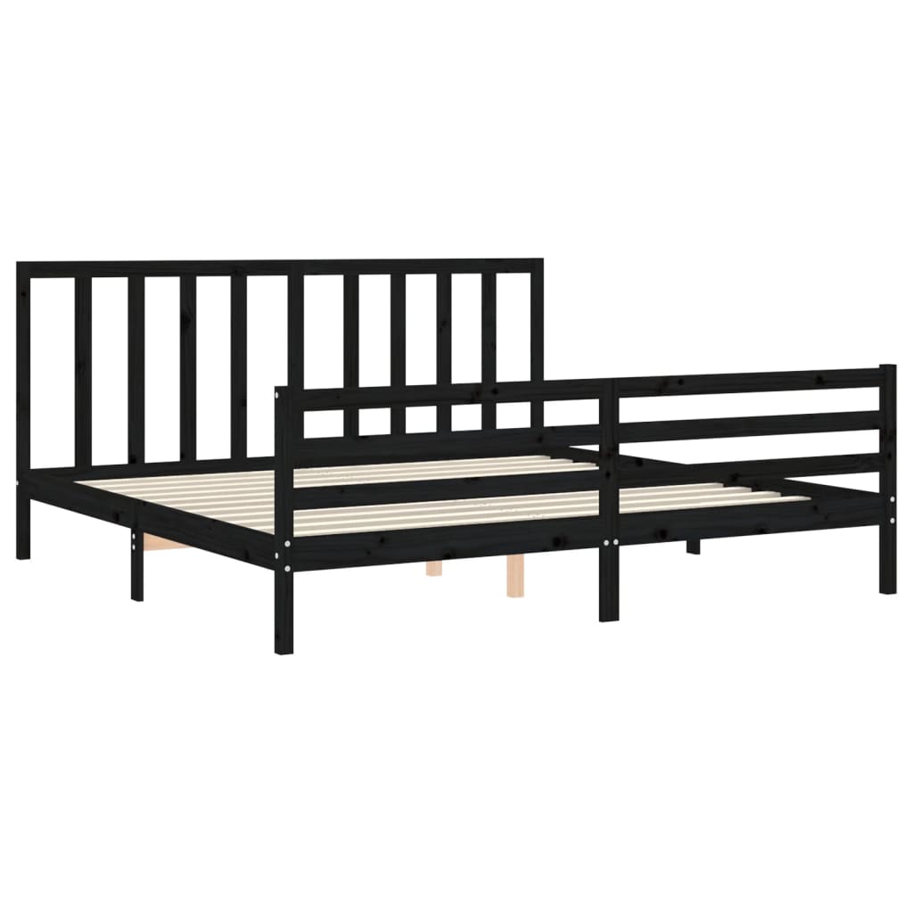 vidaXL Estructura de cama con cabecero madera maciza negro 200x200 cm