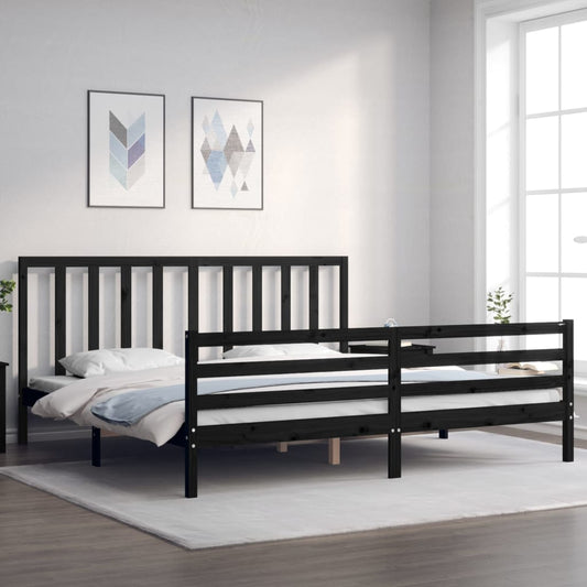 vidaXL Estructura de cama con cabecero madera maciza negro 200x200 cm