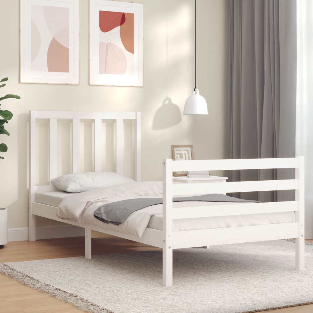 vidaXL Estructura de cama individual con cabecero madera maciza blanco