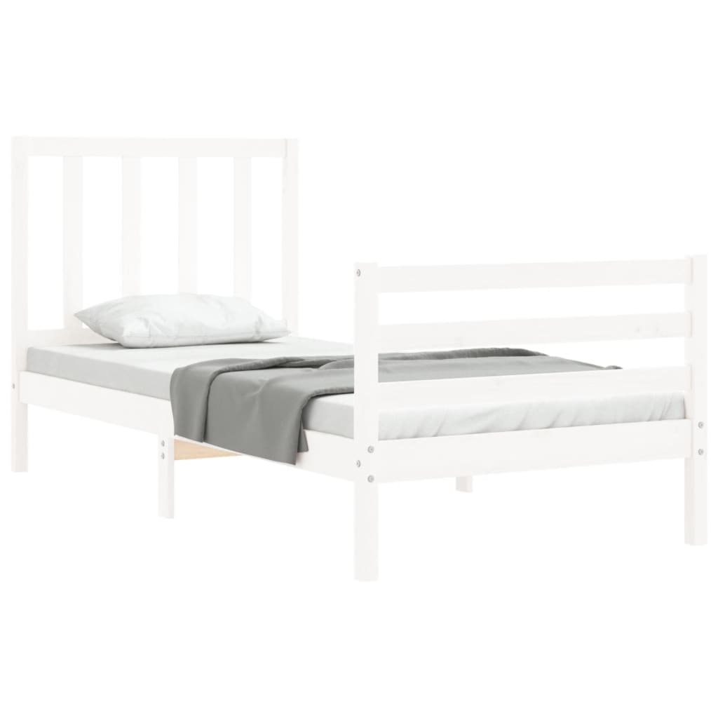 vidaXL Estructura de cama individual con cabecero madera maciza blanco