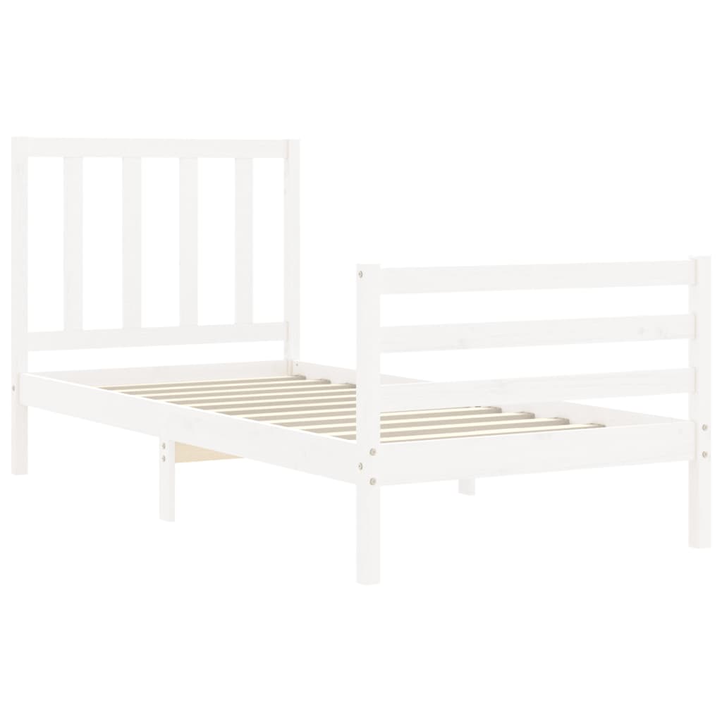 vidaXL Estructura de cama individual con cabecero madera maciza blanco