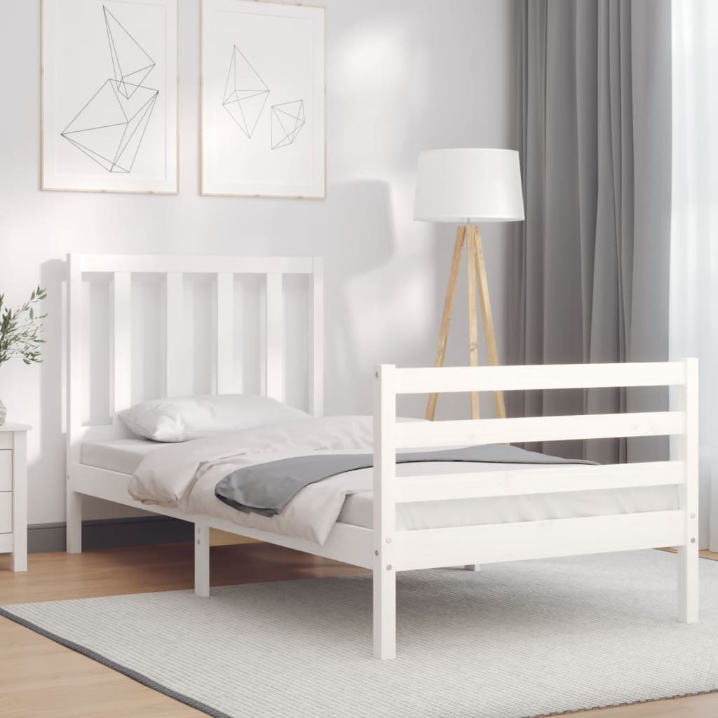 vidaXL Estructura de cama individual con cabecero madera maciza blanco