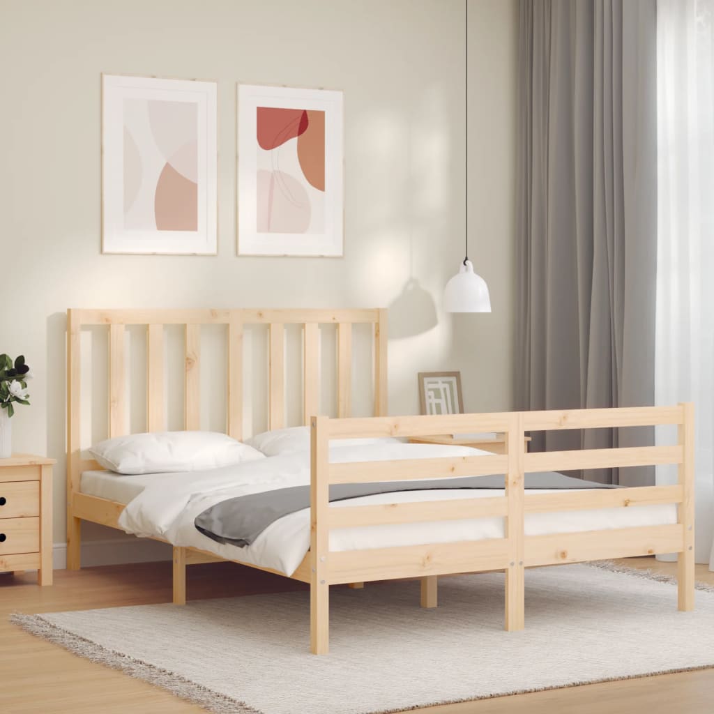 vidaXL Estructura de cama de matrimonio con cabecero madera maciza