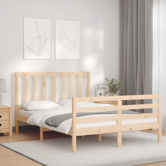 vidaXL Estructura de cama de matrimonio con cabecero madera maciza