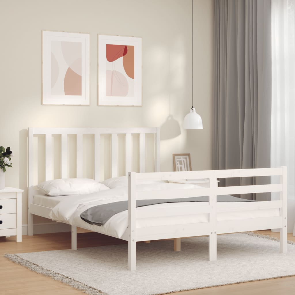 vidaXL Estructura cama de matrimonio con cabecero madera maciza blanco