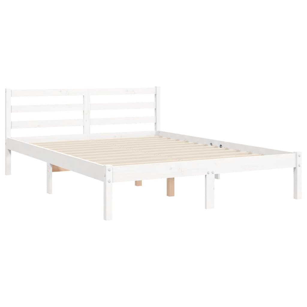 vidaXL Estructura cama de matrimonio con cabecero madera maciza blanco