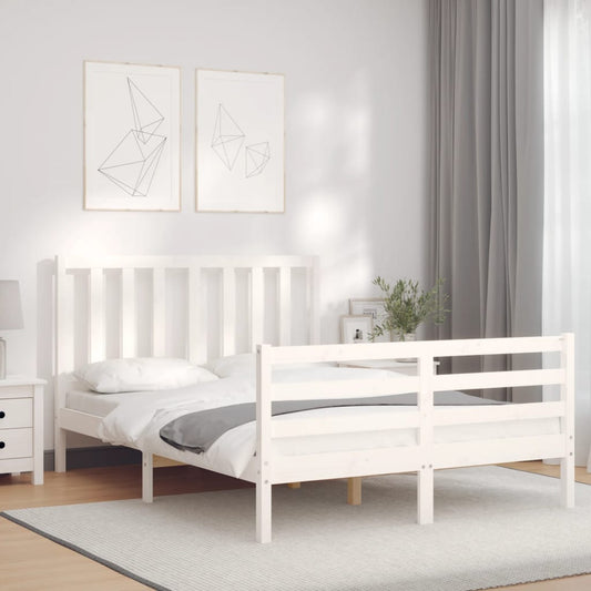 vidaXL Estructura cama de matrimonio con cabecero madera maciza blanco