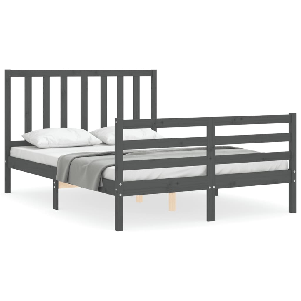 vidaXL Estructura cama de matrimonio con cabecero madera maciza gris