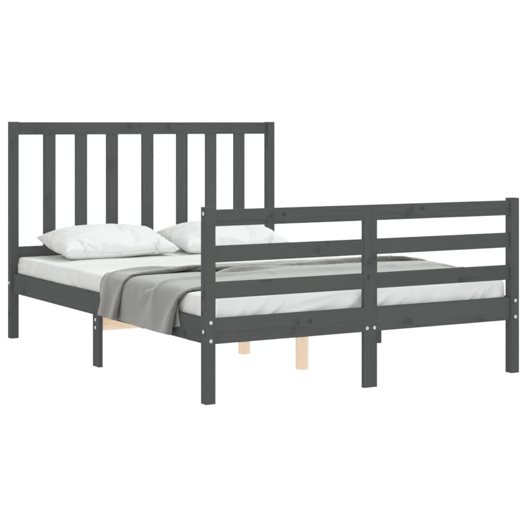 vidaXL Estructura cama de matrimonio con cabecero madera maciza gris