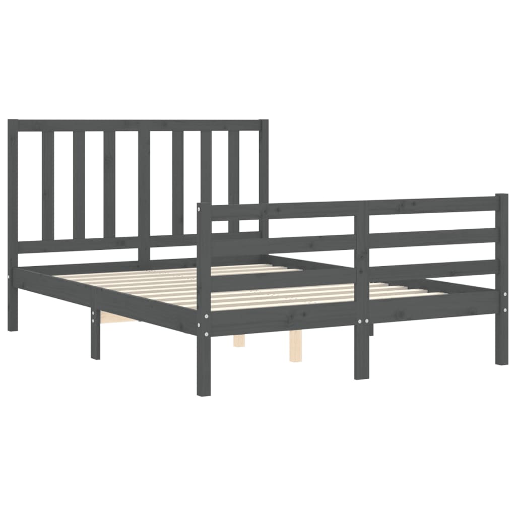 vidaXL Estructura cama de matrimonio con cabecero madera maciza gris